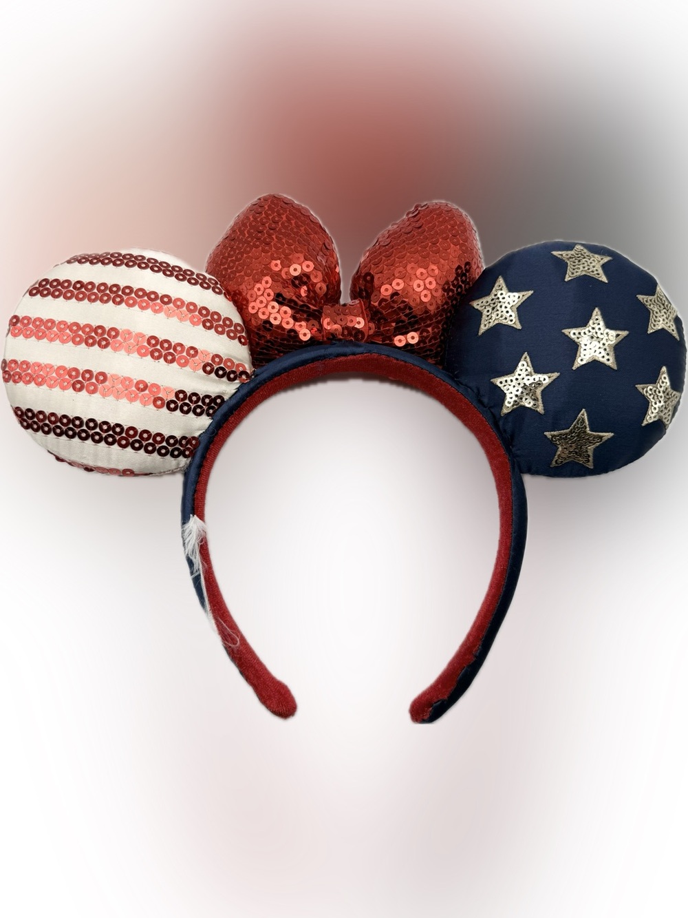 Disney Parks Americana Patriotic Minnie Mouse Stars & Stripes Sequin Adult Ears - Picture 2 of 3